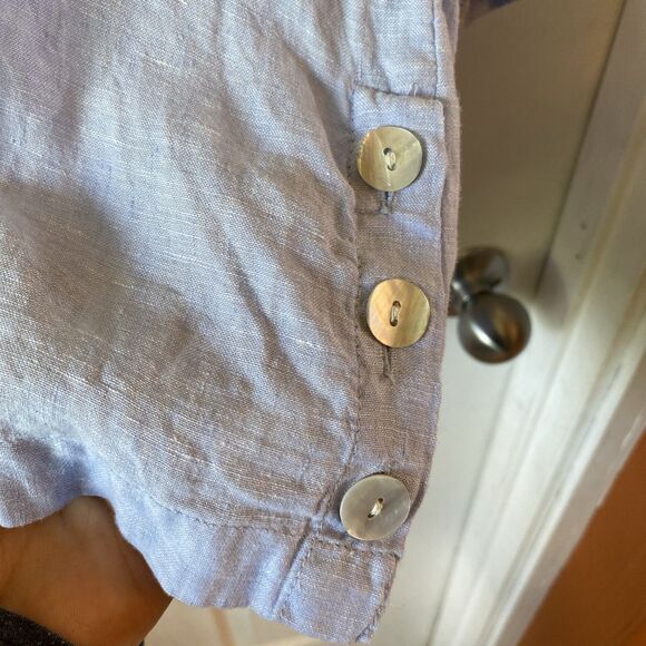 Tahari Women’s Large Linen 3/4 Sleeve Blouse Pullover V Neck Blue - Picture 6 of 11